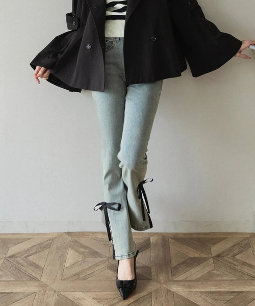 サイドスリットデニムリボンパンツ（デニムパンツ）｜RANCLIC（ラン