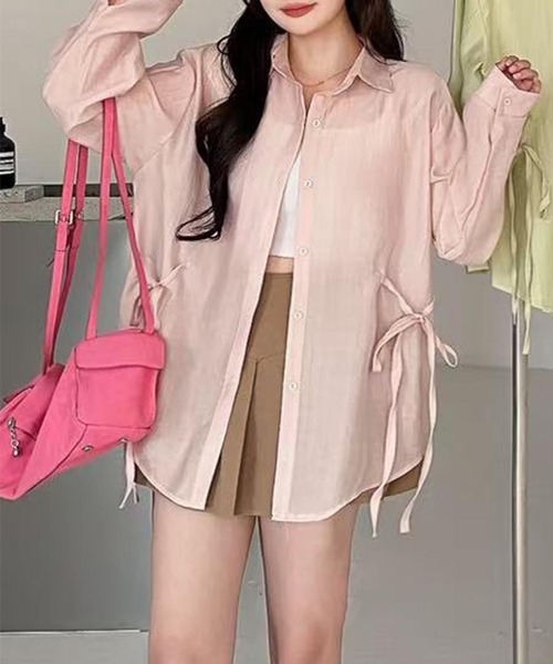 aimoha(アイモハ)の「ウエストリボンシアーシャツ (SS)(シャツ/ブラウス・レディース・ホワイト/ピンク/ベージュ/オフホワイト・FREE)」の4枚目の写真