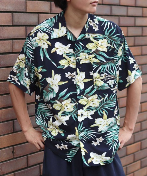 Salong hameu(サロン ハミュー)の「レーヨンアロハシャツ メンズ レディース ユニセックス/無地・花柄・和柄・総柄 半袖(シャツ/ブラウス・メンズ・ネイビー系/ブラック系その他/ネイビー系2/ブラック系その他3/ホワイト系その他2/ブラック/ブルー系その他2/ブラック系その他2/ネイビー系3/ブルー系その他3/ネイビー系4/ブラウン系その他/ホワイト系その他/ネイビー系1/ブラック系その他4/ブルー系その他/オレンジ/グリーン系その他/グリーン系その他2・S/M/L/LL)」の15枚目の写真