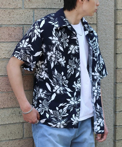 Salong hameu(サロン ハミュー)の「レーヨンアロハシャツ メンズ レディース ユニセックス/無地・花柄・和柄・総柄 半袖(シャツ/ブラウス・メンズ・ネイビー系/ブラック系その他/ネイビー系2/ブラック系その他3/ホワイト系その他2/ブラック/ブルー系その他2/ブラック系その他2/ネイビー系3/ブルー系その他3/ネイビー系4/ブラウン系その他/ホワイト系その他/ネイビー系1/ブラック系その他4/ブルー系その他/オレンジ/グリーン系その他/グリーン系その他2・S/M/L/LL)」の17枚目の写真