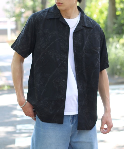 Salong hameu(サロン ハミュー)の「レーヨンアロハシャツ メンズ レディース ユニセックス/無地・花柄・和柄・総柄 半袖(シャツ/ブラウス・メンズ・ネイビー系/ブラック系その他/ネイビー系2/ブラック系その他3/ホワイト系その他2/ブラック/ブルー系その他2/ブラック系その他2/ネイビー系3/ブルー系その他3/ネイビー系4/ブラウン系その他/ホワイト系その他/ネイビー系1/ブラック系その他4/ブルー系その他/オレンジ/グリーン系その他/グリーン系その他2・S/M/L/LL)」の5枚目の写真