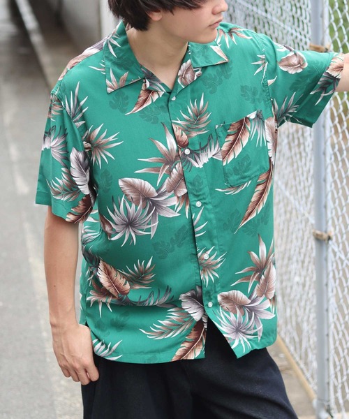 Salong hameu(サロン ハミュー)の「レーヨンアロハシャツ メンズ レディース ユニセックス/無地・花柄・和柄・総柄 半袖(シャツ/ブラウス・メンズ・ネイビー系/ブラック系その他/ネイビー系2/ブラック系その他3/ホワイト系その他2/ブラック/ブルー系その他2/ブラック系その他2/ネイビー系3/ブルー系その他3/ネイビー系4/ブラウン系その他/ホワイト系その他/ネイビー系1/ブラック系その他4/ブルー系その他/オレンジ/グリーン系その他/グリーン系その他2・S/M/L/LL)」の1枚目の写真