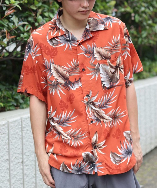 Salong hameu(サロン ハミュー)の「レーヨンアロハシャツ メンズ レディース ユニセックス/無地・花柄・和柄・総柄 半袖(シャツ/ブラウス・メンズ・ネイビー系/ブラック系その他/ネイビー系2/ブラック系その他3/ホワイト系その他2/ブラック/ブルー系その他2/ブラック系その他2/ネイビー系3/ブルー系その他3/ネイビー系4/ブラウン系その他/ホワイト系その他/ネイビー系1/ブラック系その他4/ブルー系その他/オレンジ/グリーン系その他/グリーン系その他2・S/M/L/LL)」の19枚目の写真