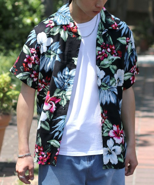 Salong hameu(サロン ハミュー)の「レーヨンアロハシャツ メンズ レディース ユニセックス/無地・花柄・和柄・総柄 半袖(シャツ/ブラウス・メンズ・ネイビー系/ブラック系その他/ネイビー系2/ブラック系その他3/ホワイト系その他2/ブラック/ブルー系その他2/ブラック系その他2/ネイビー系3/ブルー系その他3/ネイビー系4/ブラウン系その他/ホワイト系その他/ネイビー系1/ブラック系その他4/ブルー系その他/オレンジ/グリーン系その他/グリーン系その他2・S/M/L/LL)」の7枚目の写真