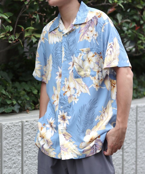 Salong hameu(サロン ハミュー)の「レーヨンアロハシャツ メンズ レディース ユニセックス/無地・花柄・和柄・総柄 半袖(シャツ/ブラウス・メンズ・ネイビー系/ブラック系その他/ネイビー系2/ブラック系その他3/ホワイト系その他2/ブラック/ブルー系その他2/ブラック系その他2/ネイビー系3/ブルー系その他3/ネイビー系4/ブラウン系その他/ホワイト系その他/ネイビー系1/ブラック系その他4/ブルー系その他/オレンジ/グリーン系その他/グリーン系その他2・S/M/L/LL)」の12枚目の写真