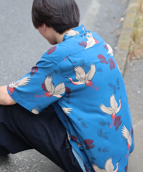 Salong hameu(サロン ハミュー)の「レーヨンアロハシャツ メンズ レディース ユニセックス/無地・花柄・和柄・総柄 半袖(シャツ/ブラウス・メンズ・ネイビー系/ブラック系その他/ネイビー系2/ブラック系その他3/ホワイト系その他2/ブラック/ブルー系その他2/ブラック系その他2/ネイビー系3/ブルー系その他3/ネイビー系4/ブラウン系その他/ホワイト系その他/ネイビー系1/ブラック系その他4/ブルー系その他/オレンジ/グリーン系その他/グリーン系その他2・S/M/L/LL)」の13枚目の写真