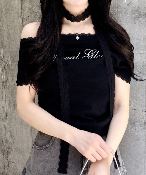 INGNI(イング)の「レースチョーカー付リブトップス(Tシャツ/カットソー・レディース・ブラック/オフホワイト/グレー・M)」の3枚目の写真