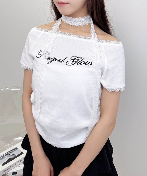 INGNI(イング)の「レースチョーカー付リブトップス(Tシャツ/カットソー・レディース・ブラック/オフホワイト/グレー・M)」の11枚目の写真