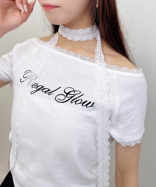 INGNI(イング)の「レースチョーカー付リブトップス(Tシャツ/カットソー・レディース・ブラック/オフホワイト/グレー・M)」の10枚目の写真