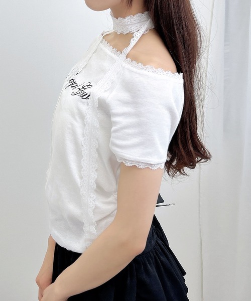 INGNI(イング)の「レースチョーカー付リブトップス(Tシャツ/カットソー・レディース・ブラック/オフホワイト/グレー・M)」の7枚目の写真