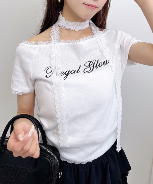 INGNI(イング)の「レースチョーカー付リブトップス(Tシャツ/カットソー・レディース・ブラック/オフホワイト/グレー・M)」の9枚目の写真