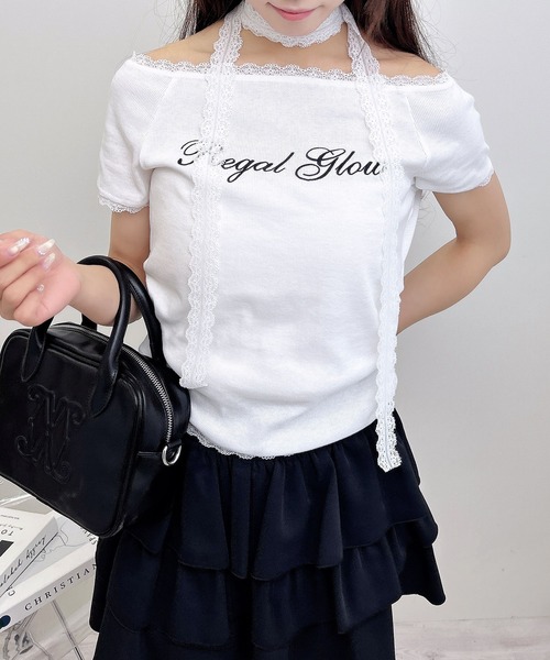 INGNI(イング)の「レースチョーカー付リブトップス(Tシャツ/カットソー・レディース・ブラック/オフホワイト/グレー・M)」の8枚目の写真