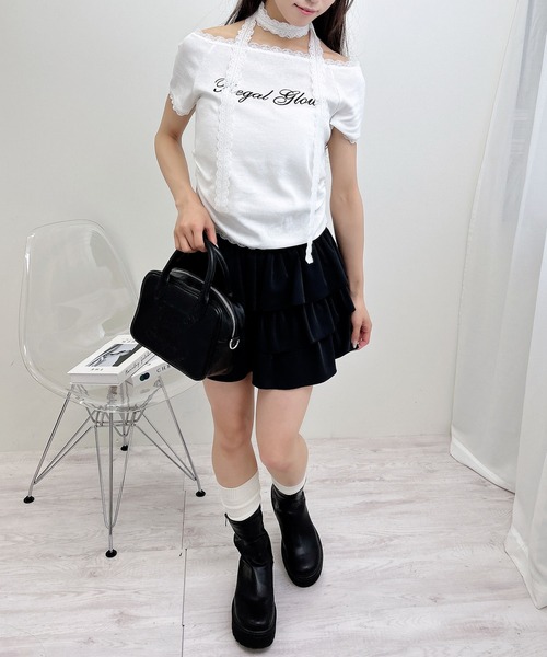 INGNI(イング)の「レースチョーカー付リブトップス(Tシャツ/カットソー・レディース・ブラック/オフホワイト/グレー・M)」の4枚目の写真
