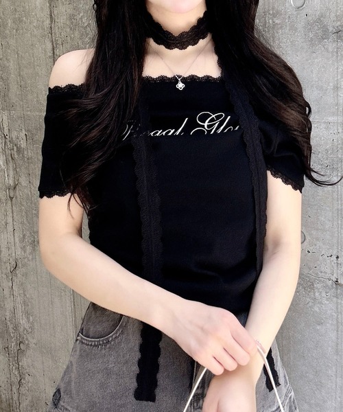INGNI(イング)の「レースチョーカー付リブトップス(Tシャツ/カットソー・レディース・ブラック/オフホワイト/グレー・M)」の12枚目の写真