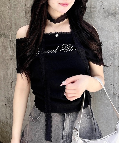 INGNI(イング)の「レースチョーカー付リブトップス(Tシャツ/カットソー・レディース・ブラック/オフホワイト/グレー・M)」の14枚目の写真
