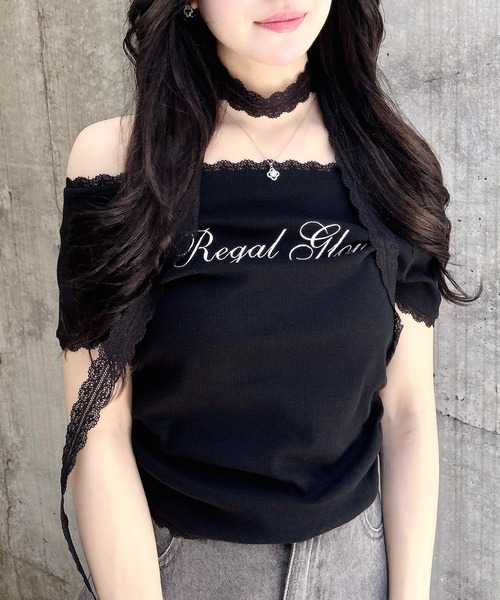 INGNI(イング)の「レースチョーカー付リブトップス(Tシャツ/カットソー・レディース・ブラック/オフホワイト/グレー・M)」の15枚目の写真