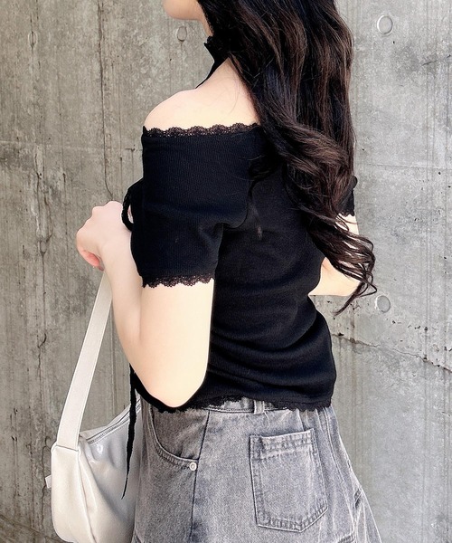 INGNI(イング)の「レースチョーカー付リブトップス(Tシャツ/カットソー・レディース・ブラック/オフホワイト/グレー・M)」の16枚目の写真