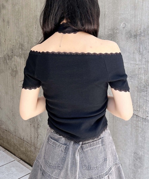 INGNI(イング)の「レースチョーカー付リブトップス(Tシャツ/カットソー・レディース・ブラック/オフホワイト/グレー・M)」の17枚目の写真