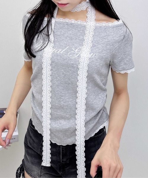 INGNI(イング)の「レースチョーカー付リブトップス(Tシャツ/カットソー・レディース・ブラック/オフホワイト/グレー・M)」の19枚目の写真