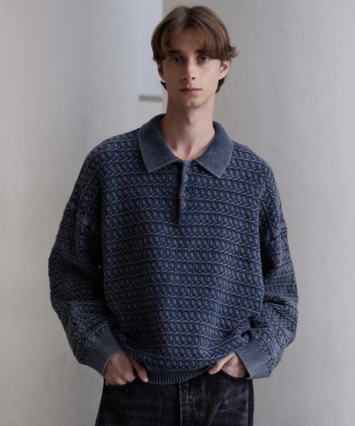 セール】【CLEL】Vintage Design 3D Knit Polo / ヴィンテージデザイン