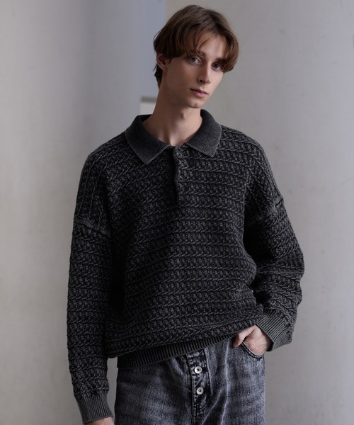 CLEL(NC)́yCLELzVintage Design 3D Knit Polo / Be[WfUC3Djbg|(jbg/Z[^[)