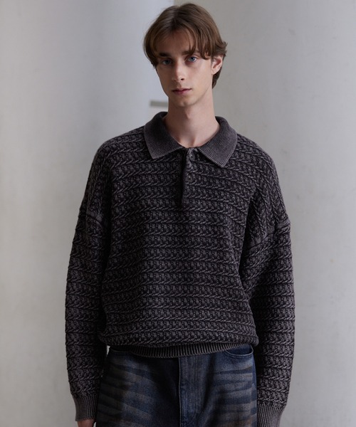 CLEL】Vintage Design 3D Knit Polo / ヴィンテージデザイン3D