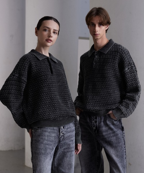 <完売品>CLEL ヴィンテージデザイン 3Dジャガード半袖ニットポロ早い者勝ち CLEL ポロシャツ 「CLEL」Vintage Design 3D Jacquard Short