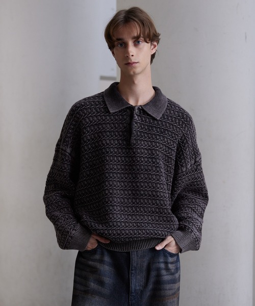 CLEL】Vintage Design 3D Knit Polo / ヴィンテージデザイン3D