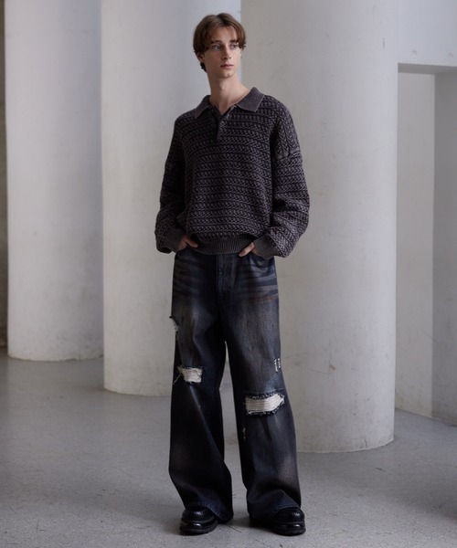 CLEL】Vintage Design 3D Knit Polo / ヴィンテージデザイン3D