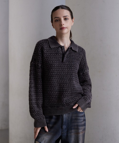 セール】【CLEL】Vintage Design 3D Knit Polo / ヴィンテージデザイン