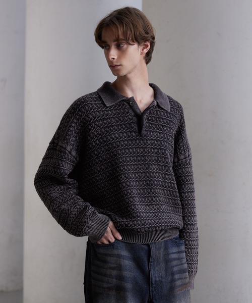 CLEL(クレイル)の「【CLEL】Vintage Design 3D Knit Polo / ヴィンテージデザイン3Dニットポロ(ニット/セーター・メンズ・チャコールグレー/チャコールアッシュ/ネイビー・M/S/XS/L)」の12枚目の写真