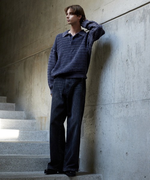 <完売品>CLEL ヴィンテージデザイン 3Dジャガード半袖ニットポロ早い者勝ち CLEL】Vintage Design 3D Jacquard Short Sleeve Knit Polo