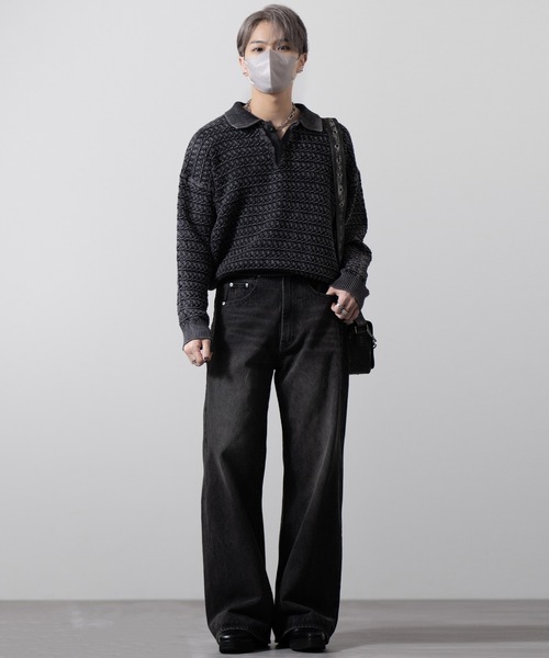 セール】【CLEL】Vintage Design 3D Knit Polo / ヴィンテージデザイン