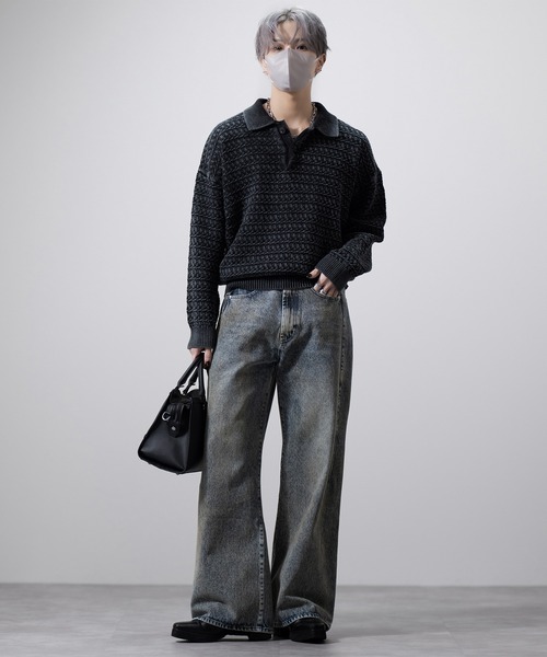 セール】【CLEL】Vintage Design 3D Knit Polo / ヴィンテージデザイン