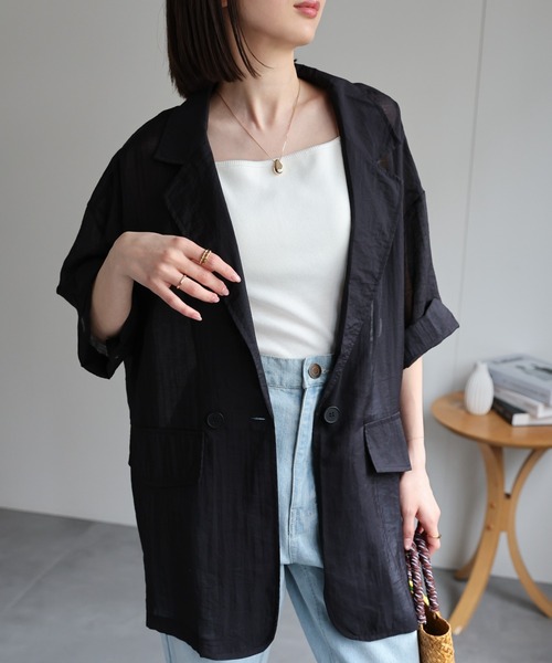 半袖ジャケット メンズ フェイクツーピース ダブルブレスト セール】ダブルブレスト 半袖シアーシャツジャケット/ハーフ