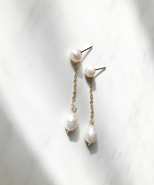 淡水パールロングチェーンピアス（ピアス（両耳用