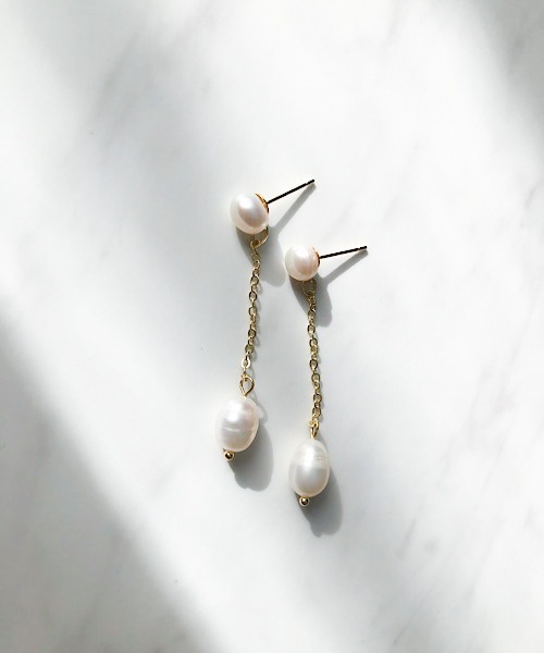 淡水パールロングチェーンピアス（ピアス（両耳用