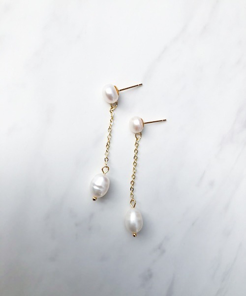 淡水パールロングチェーンピアス（ピアス（両耳用