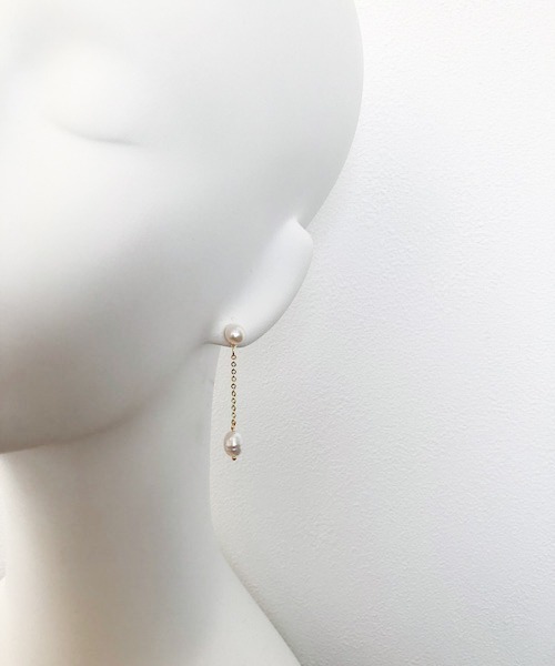 淡水パールロングチェーンピアス（ピアス（両耳用