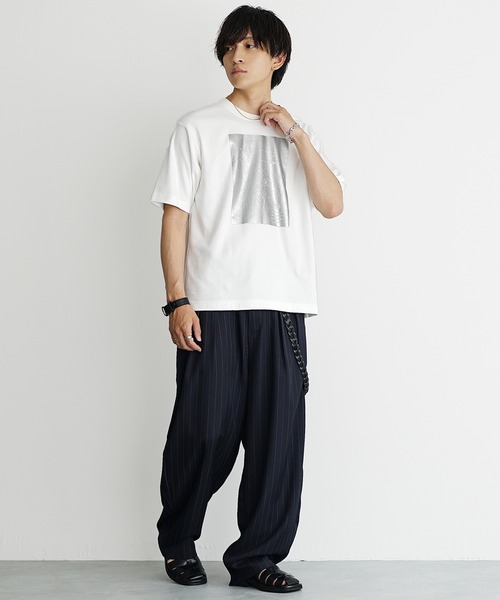 MinoriTY(マイノリティ)の「【MinoriTY】ソフトタッチ×厚手仕立て ボックス箔プリントTシャツ メンズ 夏服(Tシャツ/カットソー・メンズ・オフホワイト/ブルー/スミクロ・S/M/L)」の7枚目の写真