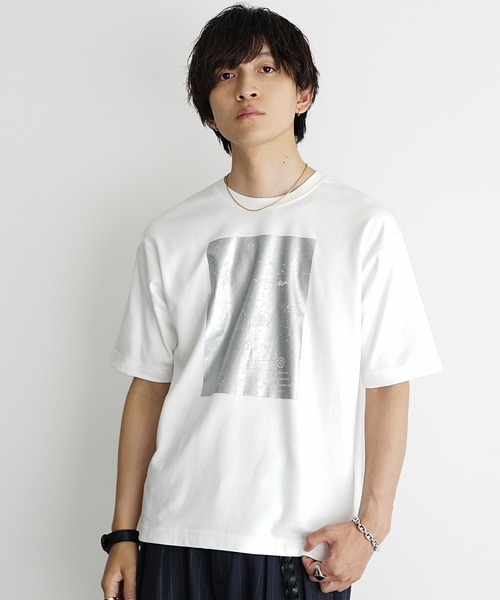BLΛƆKPIИK プリント Tシャツ ホワイト MinoriTY】ソフトタッチ×厚手仕立て ボックス箔プリントTシャツ メンズ