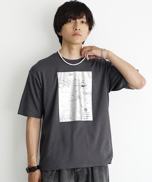 MinoriTY】ソフトタッチ×厚手仕立て ボックス箔プリントTシャツ メンズ