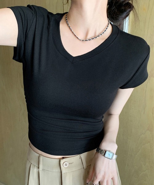 Miniministore（ミニミニストア）の「サイドギャザーtシャツ半袖トップス韓国風（Tシャツ/カットソー・レディース・ホワイト/ブラック/グレー/ブラウン・FREE）」の3枚目の写真