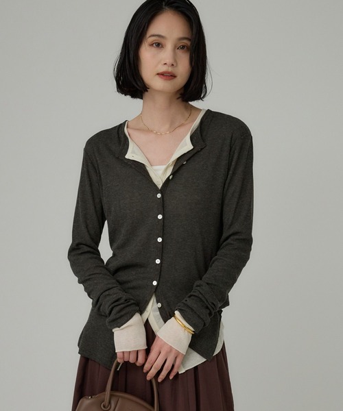 BABYLONE（バビロン）の「2WAYストレッチウールテレコ（カーディガン/ボレロ・レディース・チャコール/アイボリー・フリー）」の3枚目の写真