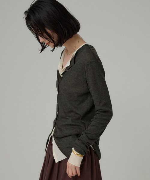 BABYLONE（バビロン）の「2WAYストレッチウールテレコ（カーディガン/ボレロ・レディース・チャコール/アイボリー・フリー）」の5枚目の写真