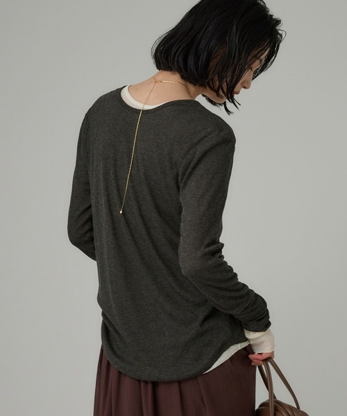 BABYLONE（バビロン）の「2WAYストレッチウールテレコ（カーディガン/ボレロ・レディース・チャコール/アイボリー・フリー）」の6枚目の写真