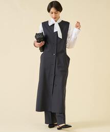 ポンヌフ／日本製 定価3.7万円 ジレワンピース ロングジレ ネイビー ポンヌフ／日本製 定価3.7万円 ジレワンピース ロングジレ