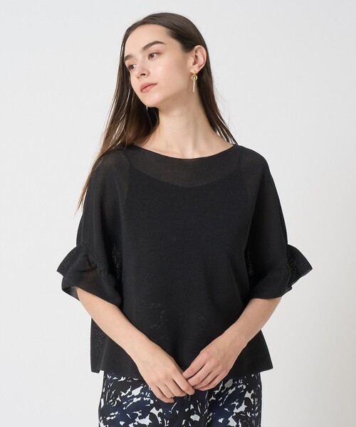 25SS♡ANAYI アナイ 和紙ガーターフリル袖プルオーバー 38 ボーダー 和紙ガーターフリル袖プルオーバー（ニット/セーター）｜ANAYI（アナイ