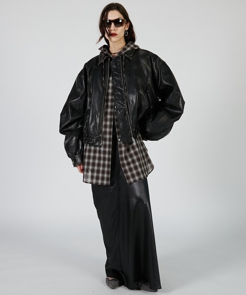 PRANK PROJECT（プランクプロジェクト）の「フライトレザーボンバージャケット / Flight Leather Bomber Jacket（その他アウター・レディース・ブラック/ホワイト・FREE）」の12枚目の写真