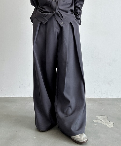 クロスタックバギーワイドスラックス/ストライプ&無地/セットアップ